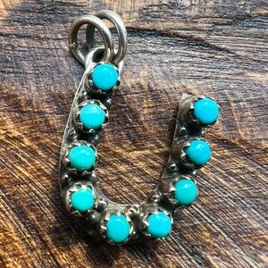925 Sterling Silver Kingman Turquoise U Initial Pendant Southwestern